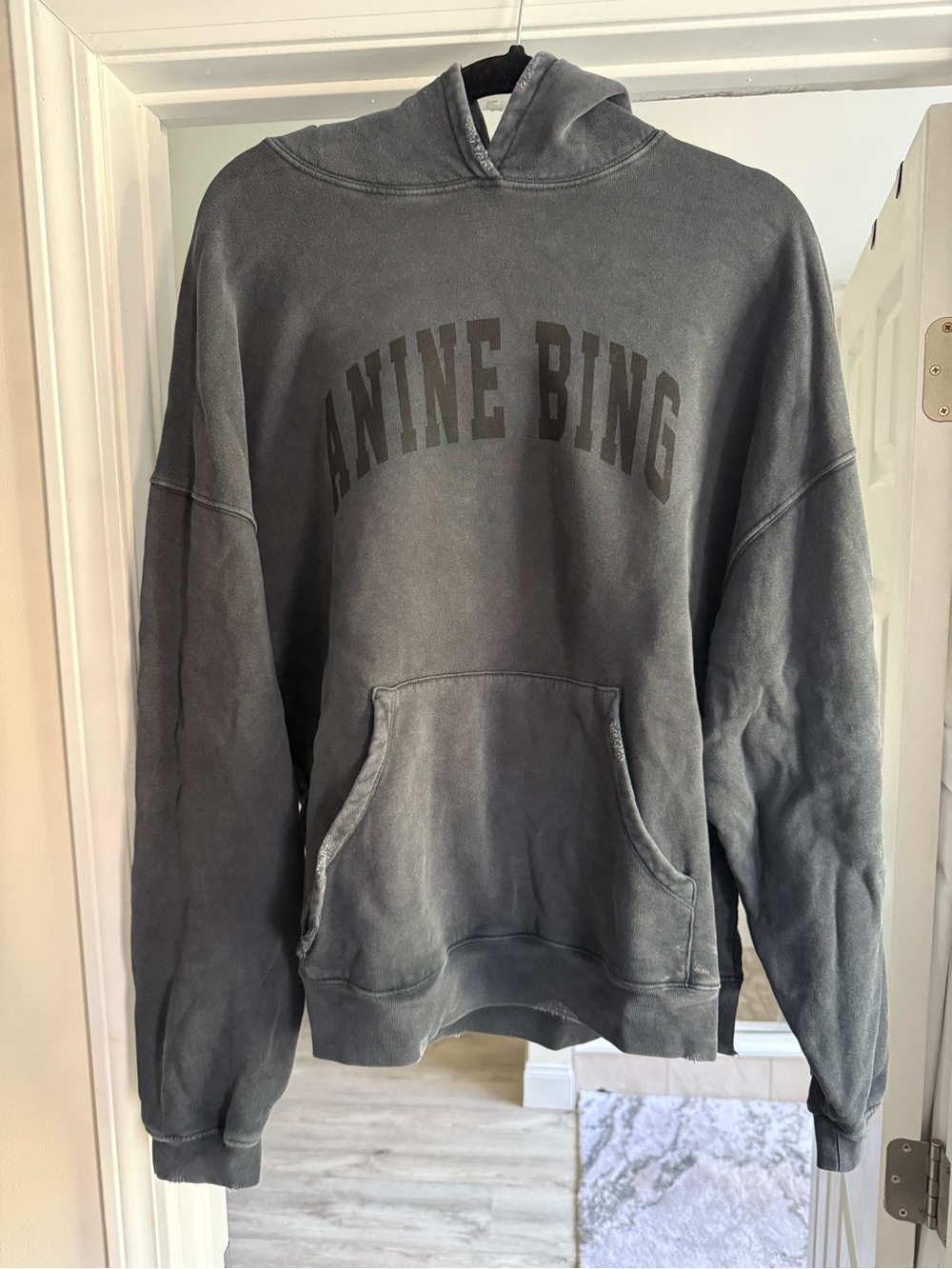 Anine Bing Washed Charcoal Crewneck Hoodie Sweatshirt